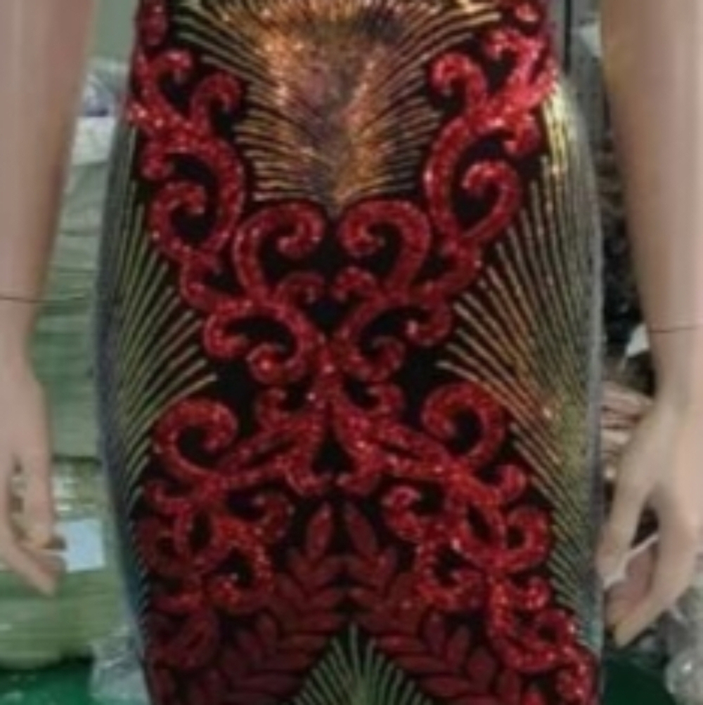 Red/Black  V Neck, Sleeveless,  Round Back,  Beaded,  Floral, Sequined G… - Picture 12 of 16